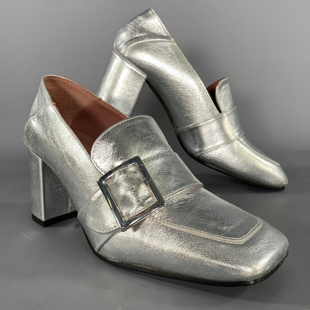 BARNEYS NEW YORK Size 6.5 Silver Leather Loafer Pumps
